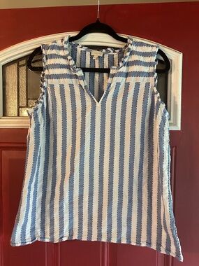 Talbots Blue and White Striped Sleeveless V-Neck Blouse